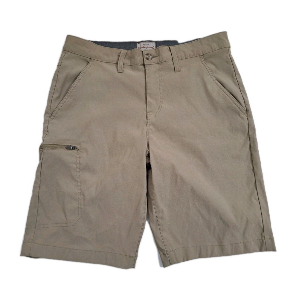 Weatherproof Vintage Men's 32 Cargo Zip Pocket Nylon Stretch Khaki Shorts Trail